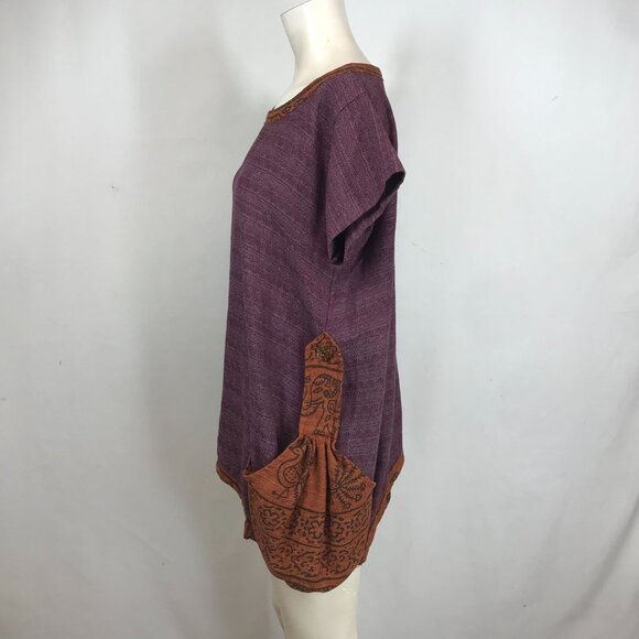 SACRED THREADS - WOMEN'S M/L PURPLE SHORT SLEEVE 100% COTTON BOHO TOP W/ POCKETS - Picture 6 of 8